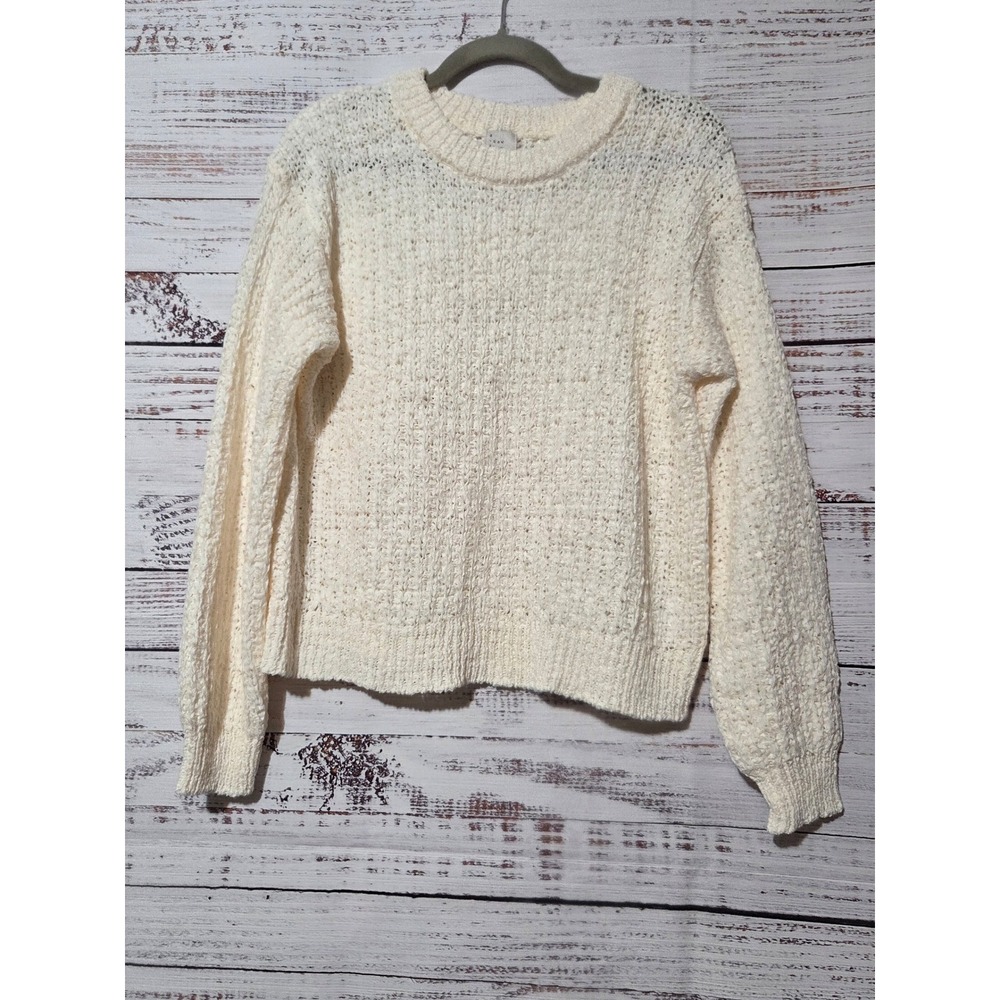 A New Day Cream Textured Knit Crewneck Sweater Medium Fall Minimalist NWT